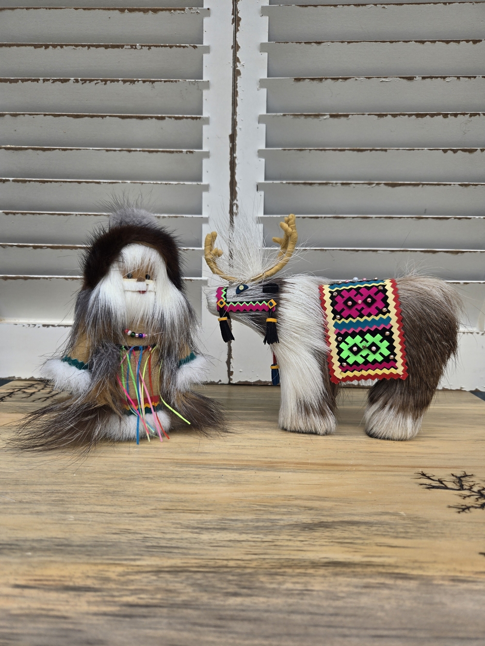 Inuit Fur Eskimo Crafted Doll And Caribou Figure